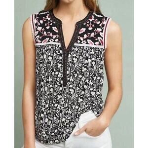 Anthropologie One September Austin Floral Embroidered Top Size S